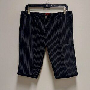 Dickies Girls, Black w/White Pinstripes, Low-rise, flat-front shorts, Size 12/14